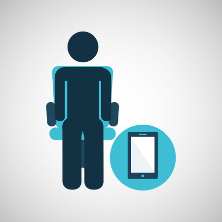 silhouette sitting business smartphone icon vector illustrationのイラスト素材