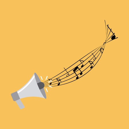 speaker with musical notes over yellow background. vector illustrationのイラスト素材