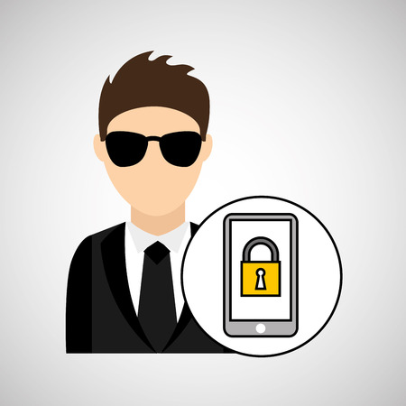 man cartoon smartphone digital technology security vector illustration eps 10のイラスト素材