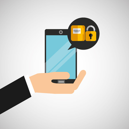 hand holds smartphone padlock folder file vector illustration eps 10のイラスト素材