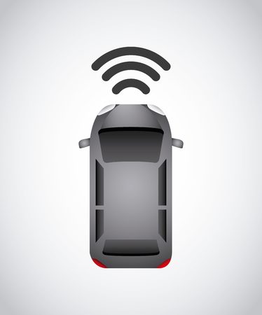 autonomous car vehicle with wireless waves  over white background. ecology,  smart and techonology concept. top view. vector illustrationのイラスト素材