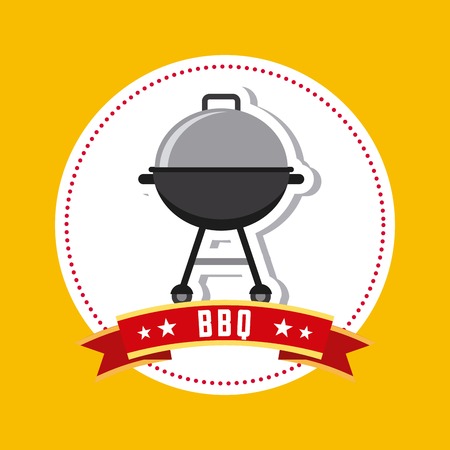 barbecue grill icon inside seal stamp with ribbon over yellow background. vector illustrationのイラスト素材
