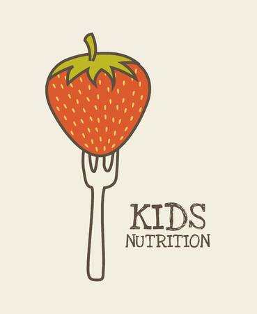fork with strawberry fruit. kids nutrition concept. colorful design. vector illustrationのイラスト素材