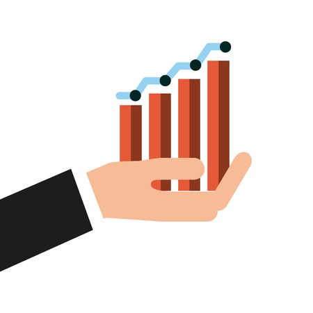 human hand holding a graphic bars chart over white background. invest money and business concept. colorful design. vector illustrationのイラスト素材