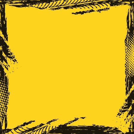 frame of black wheel prints in yellow background. vector illustrationのイラスト素材