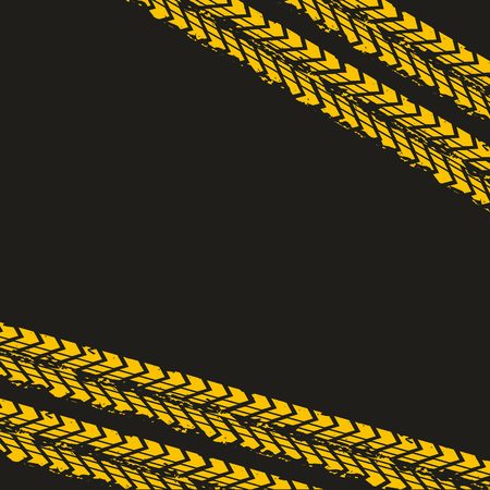 yellow wheel prints in black background. vector illustrationのイラスト素材