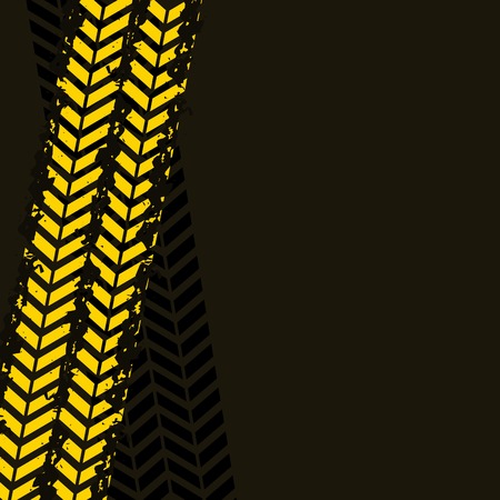 yellow wheel prints in black background. vector illustrationのイラスト素材