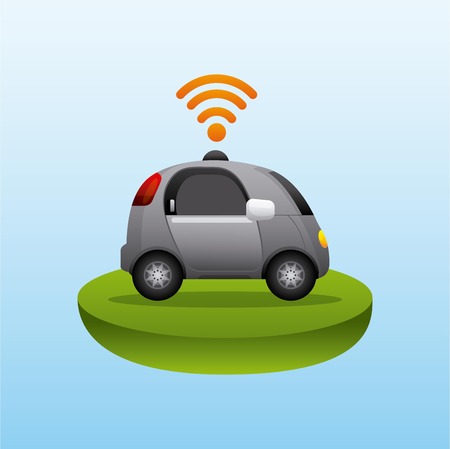 autonomous car vehicle with wireless waves over blue background. ecology,  smart and techonology concept. vector illustrationのイラスト素材
