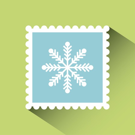 christmas post stamp with decorative snowflake icon over green background. colorful design. vector illustrationのイラスト素材