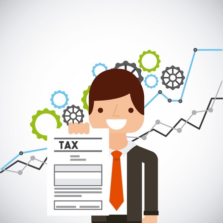 cartoon business man holding tax document over white background. tax time design. vector illustrationのイラスト素材