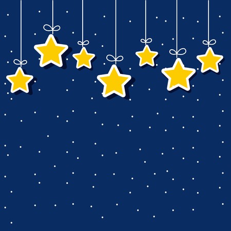 decorative yellow stars hanging over blue background. vector illustrationのイラスト素材
