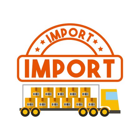 cargo truck with carton boxes over white background. export and import concept. colorful design. vector illustrationのイラスト素材