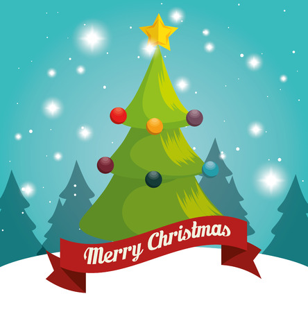 happy merry christmas tree card vector illustration designのイラスト素材