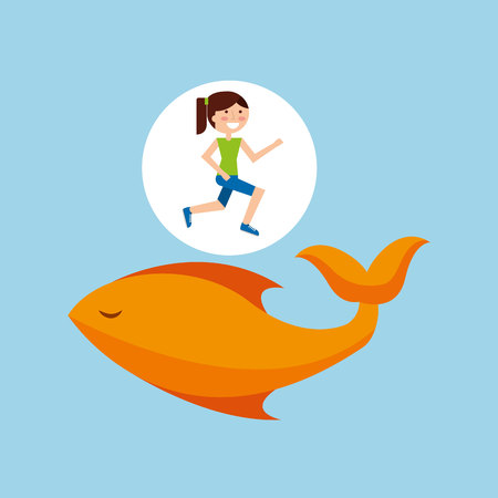 girl jogger fresh fish healthy lifestyle vector illustration eps 10のイラスト素材