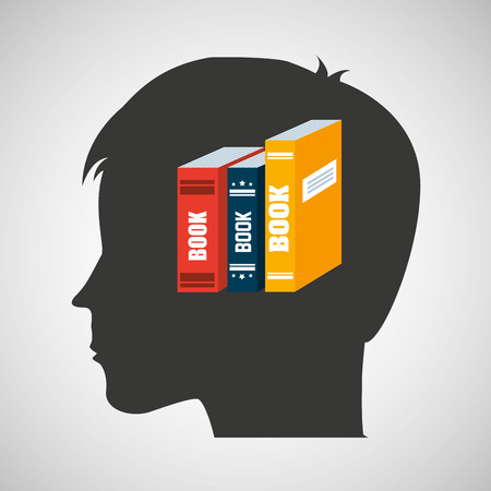 silhouette head boy student learning library vector illustrationのイラスト素材
