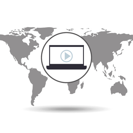 laptop social media world map vector illustrationのイラスト素材