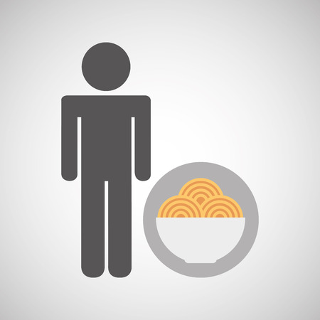 silhouette man pasta in bowl nutrition healthy vector illustrationのイラスト素材
