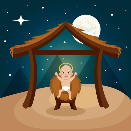 happy merry christmas manger character vector illustration designのイラスト素材