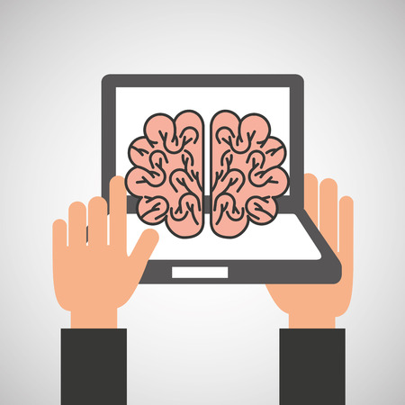 hands holds laptop-brain online education vector illustration eps 10のイラスト素材