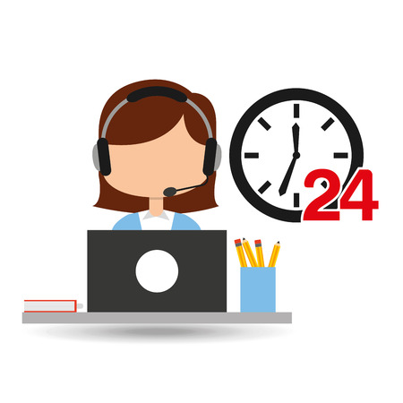 female call center 24 clock service laptop office vector illustration eps 10のイラスト素材