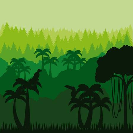 jungle landscape with palms and birds. colorful design. brazilian culture concept. vector illustrationのイラスト素材