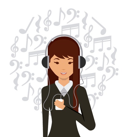 cartoon woman with headphones and wearing casual clothes over white background. colorful design. vector illustrationのイラスト素材