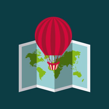 air balloon and world map icon. colorful design. vector illustrationのイラスト素材