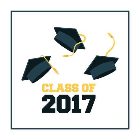 gradutation hats iconsover white background. class of 2017 concept. colorful design. vector...