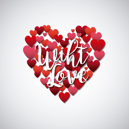 red and pink hearts. with love card. vector illustrationのイラスト素材