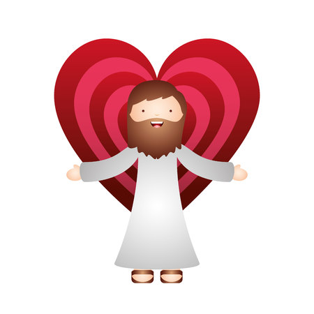 cartoon jesus man over red and pink heart icon over white background. vector illustrationのイラスト素材