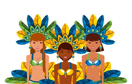 cartoon brazilian dancers women over white background. colorful design. vector illustrationのイラスト素材