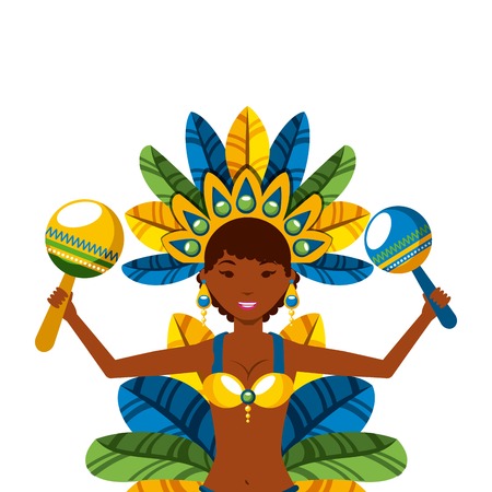 cartoon brazilian dancer woman with maracas instrument over white background. colorful design. vector illustrationのイラスト素材