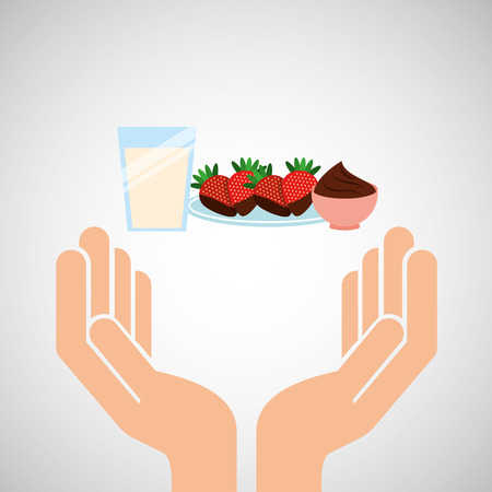 hands food preparing dessert strawberry milk and chocolate vector illustration eps 10のイラスト素材