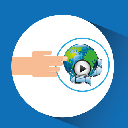 hand gadget player global movie vector illustrationのイラスト素材