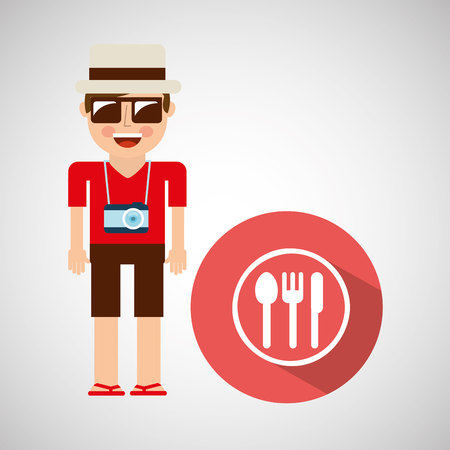 tourist man with camera and dinner sign vector illustration eps 10のイラスト素材