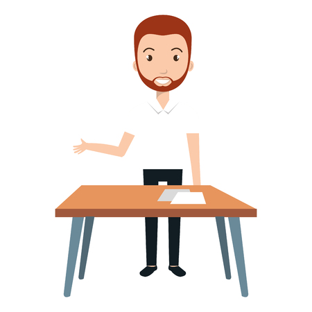 young man teacher character with table vector illustration designのイラスト素材