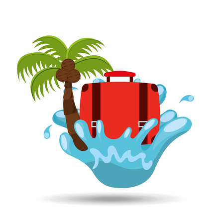 suitcase water splash palm summer vacation vector illustration