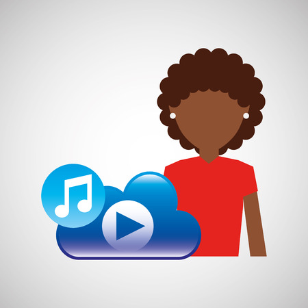 cartoon afro girl music cloud app vector illustration eps 10のイラスト素材