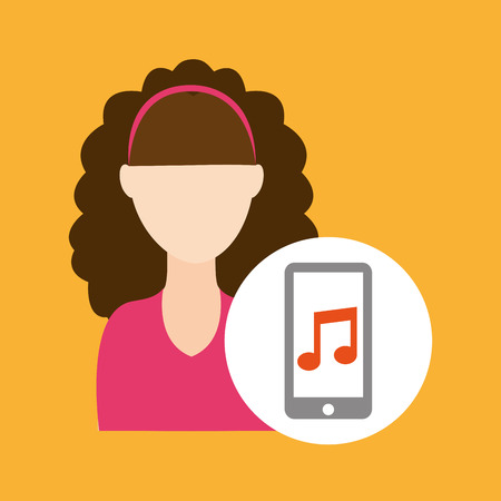character curly hair smartphone music application vector illustration eps 10のイラスト素材