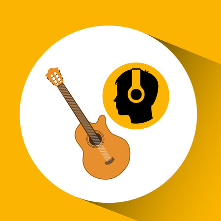 head silhouette listening music guitar vector illustration eps 10のイラスト素材