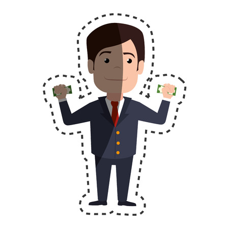 businessman with dollar bills in hands vector illustration designのイラスト素材