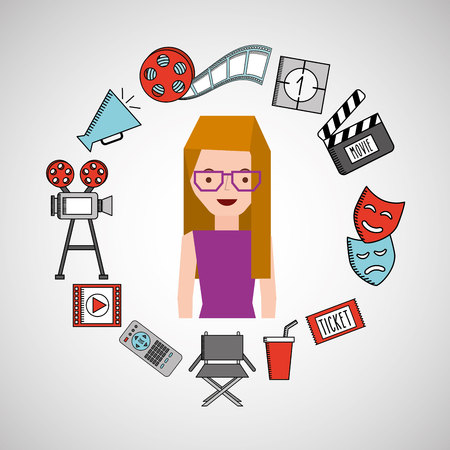 cartoon girl cinema movie icons vector illustration eps 10のイラスト素材