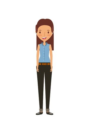 cartoon young girl standing and wearing casual clothes over white background. colorful design. vector illustrationのイラスト素材