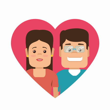 couple characters with heart love vector illustration designのイラスト素材
