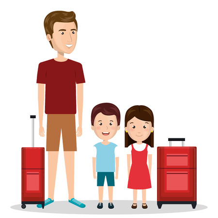 family travel with suitcases vector illustration designのイラスト素材
