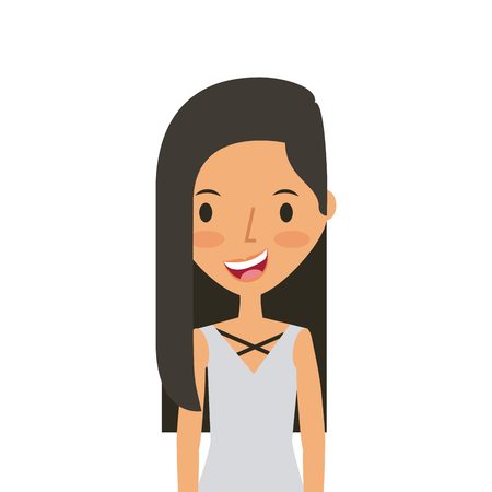 cartoon young girl smiling and wearing casual clothes over white background. colorful design. vector illustrationのイラスト素材