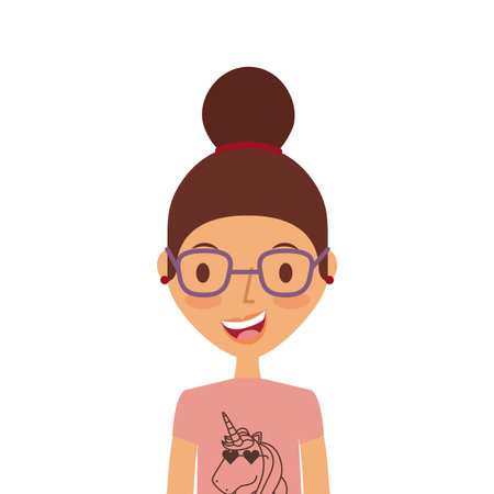 cartoon young girl smiling and wearing casual clothes over white background. colorful design. vector...