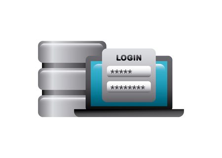 data center and laptop computer with login icon over white background. colorful design. vector illustrationのイラスト素材