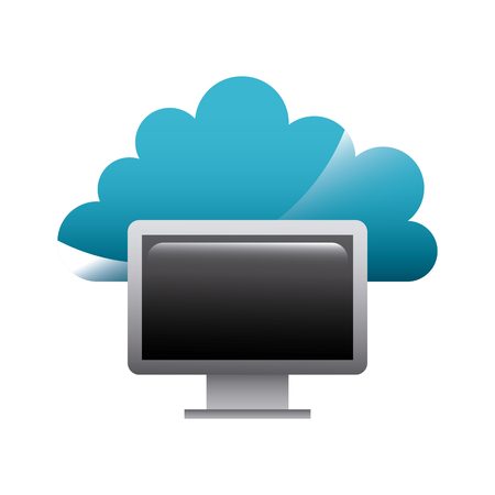 cloud storage with monitor computer icon over white background. colorful design vector illustrationのイラスト素材