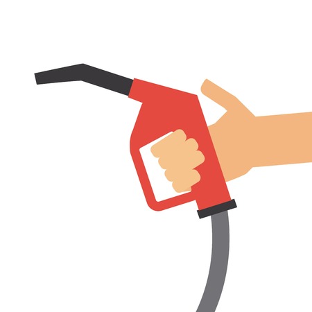 hand holding a gas pump nozzle icon over white background. colorful design. vector illustrationのイラスト素材